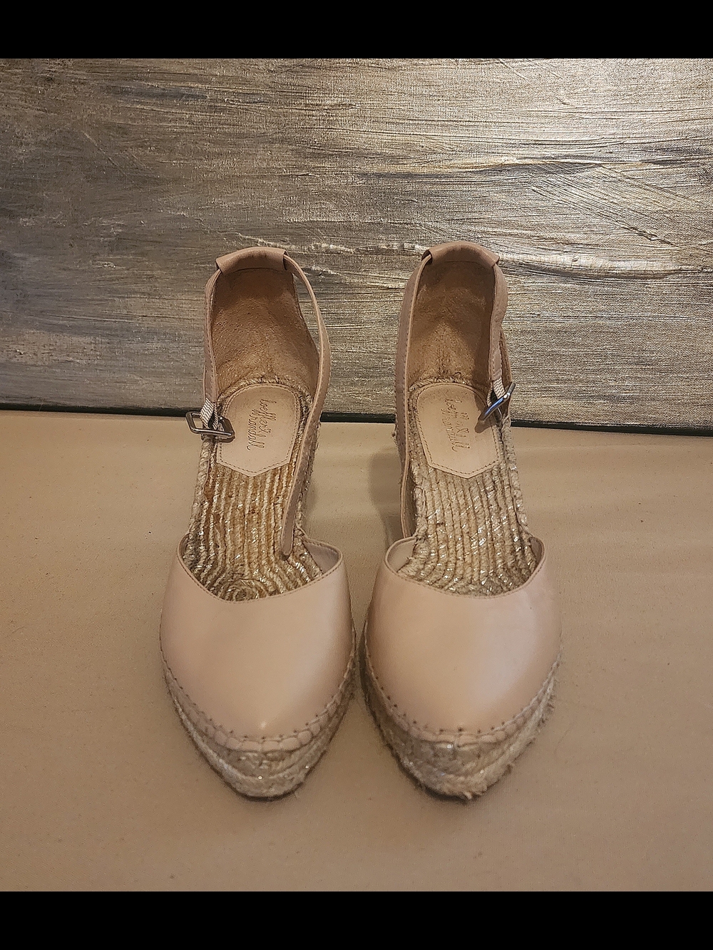 Loeffler Randall "Milly" Nude Leather Espadrille Wedge With Ankle Strap, 8B